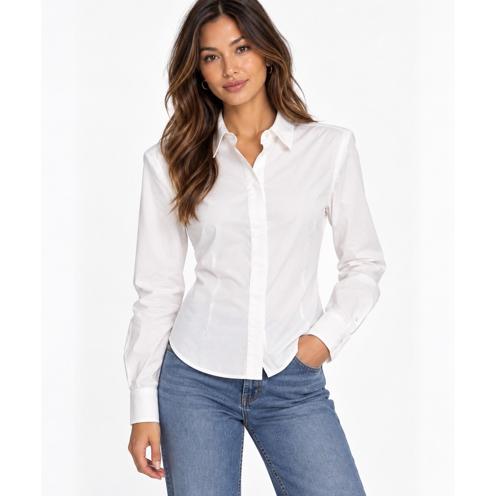 Babaton Button Down Shirt Cotton Poplin Long Sleeve Minimalist XS White